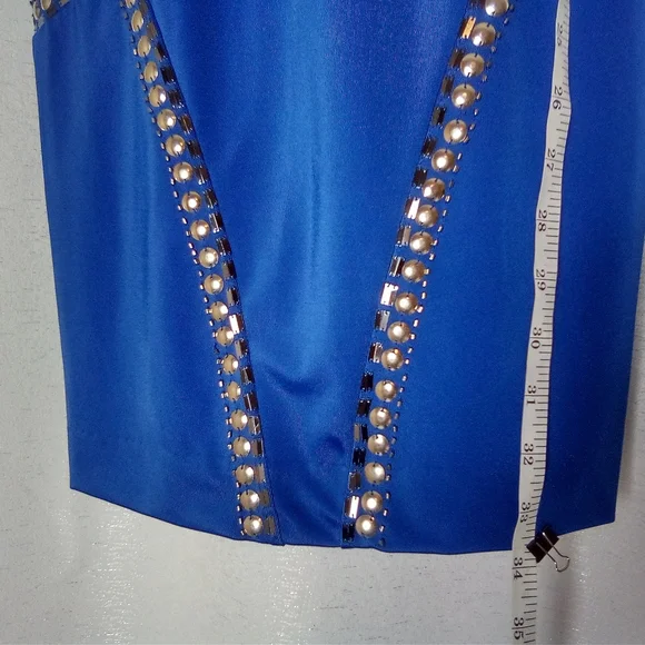 New Small Blue Silver Bebe Tribal Rings Knit Dress Homecoming Prom Holiday Party - Picture 5 of 11